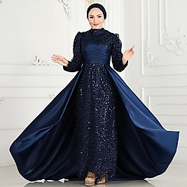 Pelerin Detaylı Saten Abiye