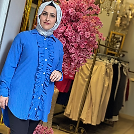 Önü Büzgülü Gömlek Mavi-46