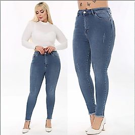 Mavi Yüksek Bel Kadın Pantolon