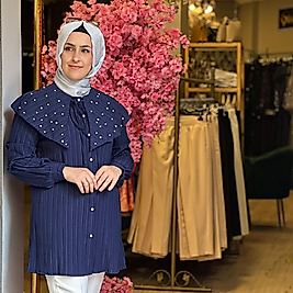 Geniş Yaka İncili Tunik Lacivert-44